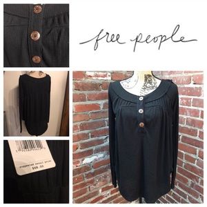 NWT Free People Black Henley Shirt